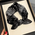 Silk neck scarf featuring black paisley and white polka dot pattern design - 53*53cm / Black Polka Dot (ZS-500-Black)