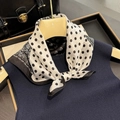 Polka dot and paisley 100% silk neck scarf in black and white worn on model - 53*53cm / White Polka Dot (ZS-500-White)