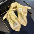 Champagne silk square scarf featuring white daisy patterns on a modern hanger - 53*53cm / Yellow Daisy (ZS-536-Yellow)