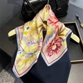 100% mulberry silk square scarf featuring elegant red and yellow floral prints on beige - 53*53cm / Pink Big Floral (ZS-533-Pink)