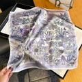 Elegant purple silk scarf with retro leopard and floral print for autumn winter warmth - 53*53cm / Purple