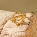 Vintage golden pearl ring featuring evil eye sunburst design on a natural stone base - Evil Eye Vintage Ring (30419-ring-10)