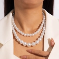 Collar de perlas blancas de doble capa con colgante de corazón y diseño gradiente elegante - Estilo de Perla Lustrosa de Dos Capas (26544-white)