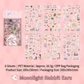 6-sheet set of cute rabbit PET stickers for scrapbooking in pink moonlight bunny design - 6pcs / Moonlight Rabbit Ears