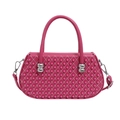 Quilted pink shoulder bag with pearl embellishments and silver hardware handle - Rose Red