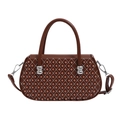 Brown quilted handbag with bead accents and top handles, minimalist 2025 autumn style - Brown