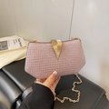 Pink sequin evening clutch bag with gold leaf clasp and chain strap for women - Purple