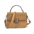 Sac à bandoulière en cuir dépoli marron avec boucle en métal vintage et design luxe - Kaki
