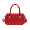 Bright red quilted handbag with beaded detailing and silver hardware in a versatile style - Red