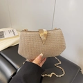 Champagne gold sequin evening bag with gold leaf clasp and chain strap - Gold