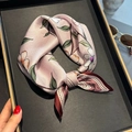 Pink silk neck scarf with floral print and burgundy dot border on display tray - 53*53cm / Pink White Floral Polka Dot (ZS-522-Red Edge)