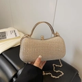 Elegante champagner goldene Abendtasche mit Glitzerstruktur und Diamantverschluss Kette - Gold