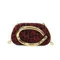 Suede leopard print box clutch bag with red base and golden metal ring handle - Leopard Red