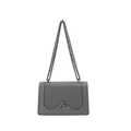 Gray crossbody bag with woven texture flap, chain strap and diamond metal lock - Gray