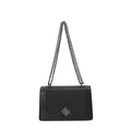 Classic black woven shoulder bag with vintage metal turn-lock and chain strap - Black