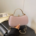 Abendtasche mit rosa Pailletten, goldenem Griff und Kettengurt für Damenmode - Lila