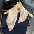 Elegant mulberry silk small square scarf in light pink with abstract floral patterns - 53*53cm / Pink Abstract Floral (ZS-526-Pink)