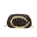 Fashion leopard print faux fur clutch bag with gold chain strap and metal buckle - Leopard Print Black