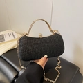 Schwarze glitzernde Abendtasche mit goldener Metallgriff und Strassverschluss - Schwarz