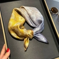 100% mulberry silk scarf featuring vintage spiral patterns and yellow-blue gradient - 53*53cm / Yellow Blue Spiral Pattern (ZS-528-Yellow)