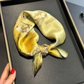 Elegant mulberry silk square scarf featuring yellow floral patterns on a silk knot - 53*53cm / Yellow Pastoral Floral (ZS-527-Yellow)