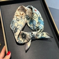Elegant floral silk square scarf in light blue and beige patterns for women - 53*53cm / Patchwork Floral (ZS-531-Blue)