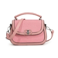 Borsa a sella in pelle rosa e tessuto a righe con manico e fibbia argentata - Rosa