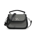 Mini gray denim and black leather saddle bag with silver hardware and logo - Black