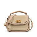 Beige Umhängetasche aus PU-Leder mit gewebter Klappe und goldener LOSYAHS Metallschnalle - Khaki