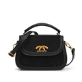 Schwarze Handtasche aus Strick und Leder mit goldenem Losyahs-Logo und Schultergurt - Schwarz