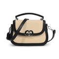 Borsa a sella in paglia con finiture in pelle nera e fibbia metallica donna - Nero e Beige