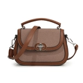 Borsa a sella patchwork marrone con trama intrecciata e fibbia ad anello in metallo - Marrone
