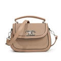 Chic beige woven saddle bag for women with leather trim and adjustable shoulder strap - Khaki