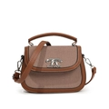 Sacoche en cuir marron et tissu avec logo argenté et bandoulière réglable pratique - Marron