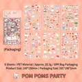 Autocollants PET dessin animé Pom Pom Party lot de 6 pour décoration de papeterie - 6 pièces / Fête de Pompons