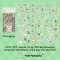 Lot de six planches de stickers chiots mignons en PET imperméable pour scrapbooking DIY - 6 pièces / Paradis des Pattes