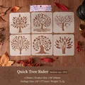 Set of 6 reusable PET tree stencils for painting on a warm autumn wooden background - Hurried Tree Style