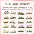 Set di adesivi in PET impermeabili con 20 motivi unici di piante verdi e fiori decorativi - Prateria di sogno rosa