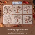 6-piece set of translucent PVC tree pattern stencils for art painting 130x130mm - Leaf Language Style