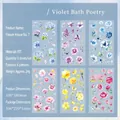 Floral PET stickers set with 6 sheets of blue and purple hand-drawn botanical patterns - Violet Poetry (Floral Theme)