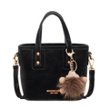 Schicke schwarze matte Beuteltasche mit goldenen Nieten und braunem Pelzanhänger - Ohne Anhänger / Schwarz