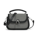 Borsa a sella retrò in tela grigia con finiture in pelle nera e fibbia metallica - Nero