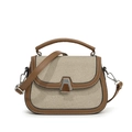 Borsa a sella retrò in tela beige e finta pelle marrone con fibbia in metallo argento - Verde