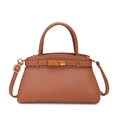 Sac à main en cuir marron avec boucle dorée et bandoulière réglable pour femme - Marron