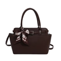 Sac fourre-tout en cuir marron foncé avec foulard en soie et bandoulière réglable - Marron