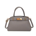 Sac à main chic gris foncé motif litchi avec ferrures dorées et bandoulière - Gris
