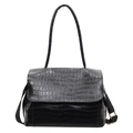 Grand sac cabas noir avec motif crocodile, finition brillante et bandoulière réglable - Noir