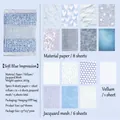 Blauwe impressie plakboekpapier en gaasstof set voor decoratieve collage en journaling - Zachtblauwe Impressie