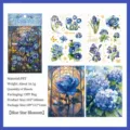Vintage Blue Star Flower PET stickers set featuring 4 sheets of floral illustrations - Blue Star Flower Rain / 105*148mm (4 Sheets)