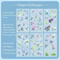 Waterproof PET stickers featuring elegant blue and purple hydrangea floral patterns, 6 sheets - Elegant Hydrangea